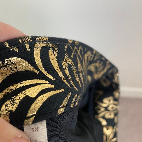 Soft Surroundings Black Gold Moonstruck Metallic Ponte Knit Pull-on Pants 1X - Picture 7 of 9